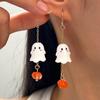 Halloween Cute Ghost & Pumpkin Long Earrings - Black & White Cartoon Devil Pendant Festival Jewelry for Women