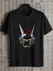 1pc Robotic Metallic Horned Graphic T-shirt - 180g Cotton Crew Neck Short Sleeve