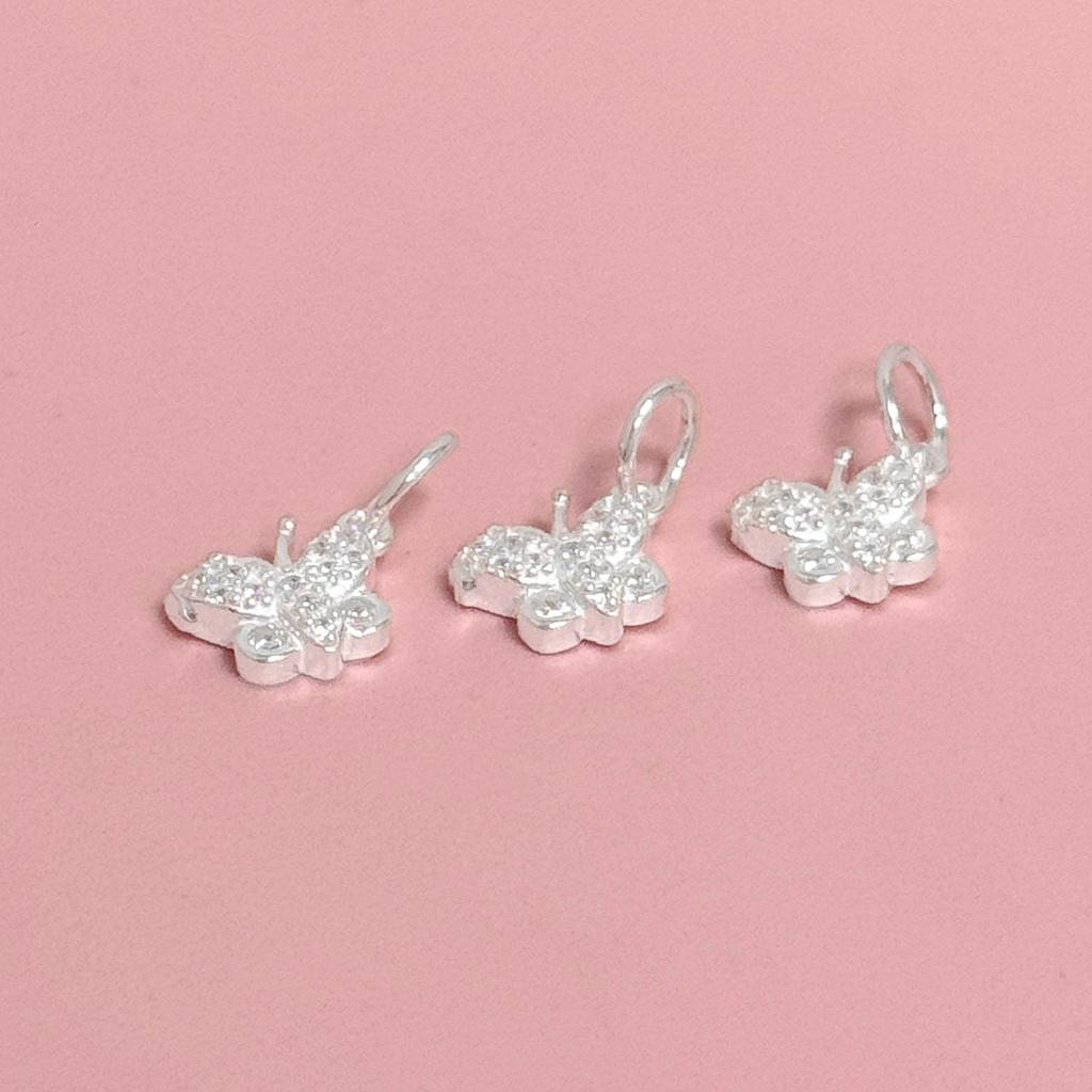 S999 Sterling Silver Butterfly Diamond Pendant Charm for DIY Crystal Bracelet & Necklace Beading.