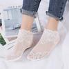 Socks Women's Lolita Lace Fashion Transparent Invisible Thin Cotton Non-Slip Short Ankle Black White Print Ruffles Boat Sock