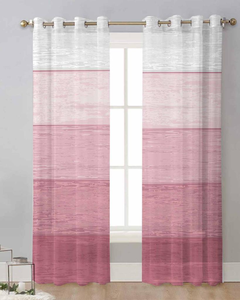 Wood Grain Striped Rural Style Pink Gradient Sheer Curtains for Living Room Decor Window Curtains Kitchen Tulle Voile Curtains