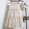 DIMANAF 2025 New Summer Spring Women New Skirts Flower Loose Elastic Waist Pleated Elegant Long Skirts
