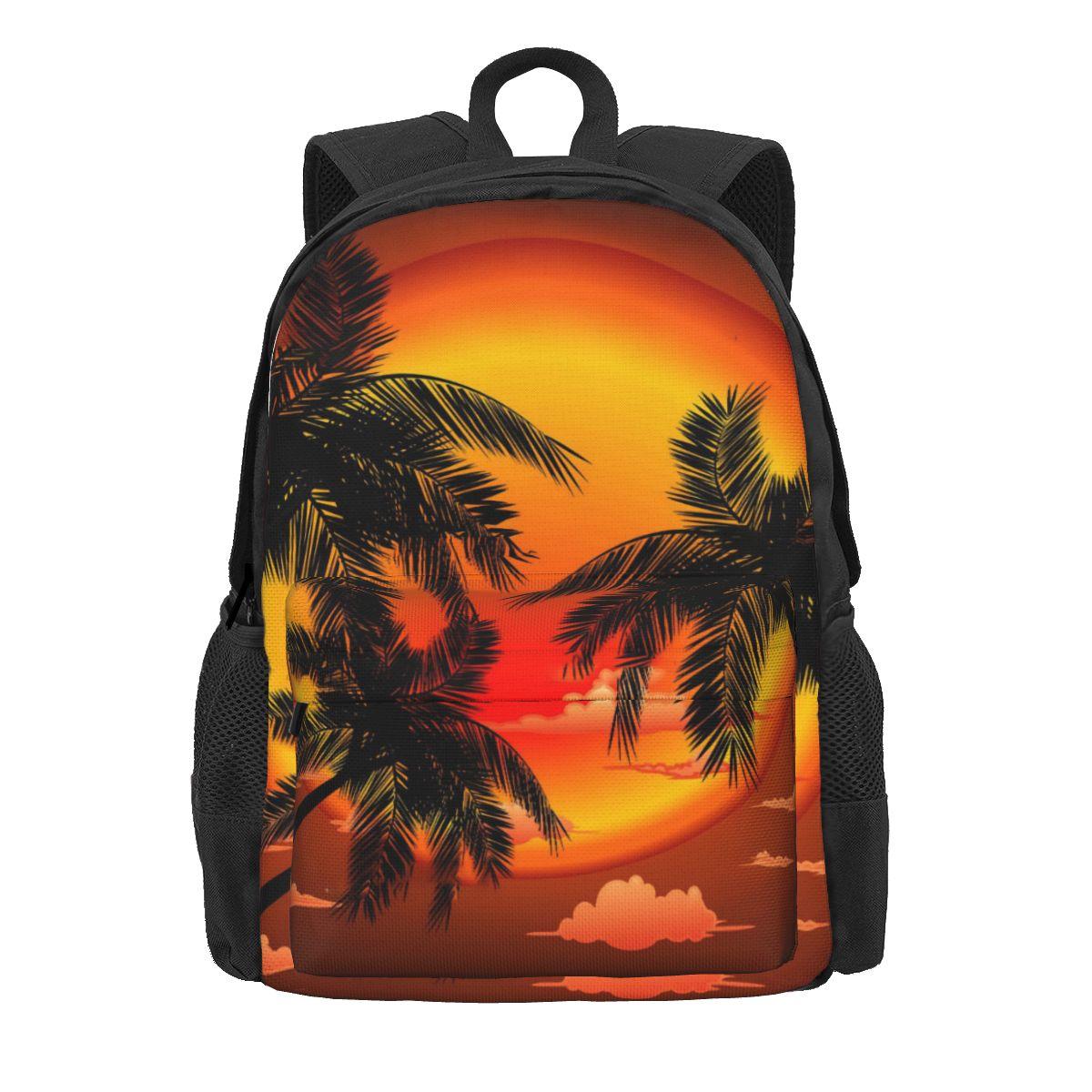 Neon-Palmen Rucksack Pflanzen-Print Damen Polyester Sportrucksäcke Große Kawaii High-School-Taschen Rucksack 36x32x10cm