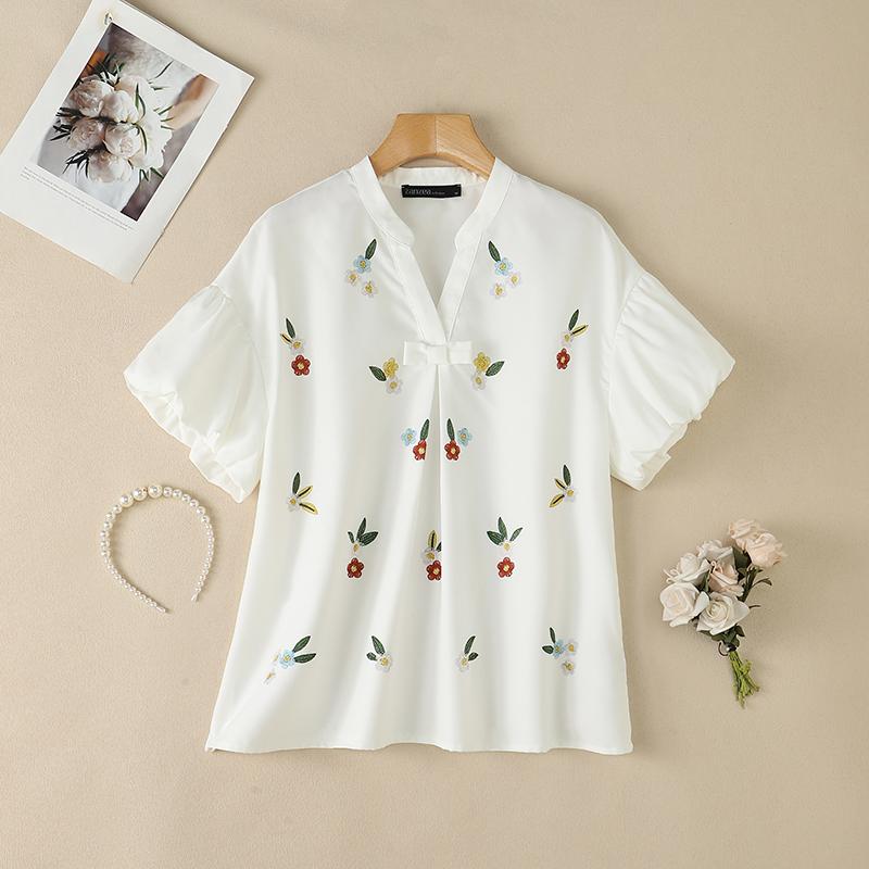 ZANZEA Women Casual V-Neck Loose Floral Print Short Sleeve Blouse S
