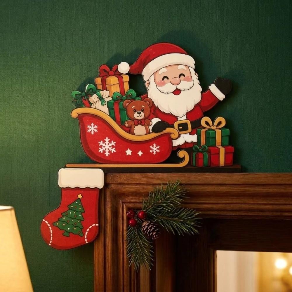 Santa Claus Christmas Door Ornament Wooden Frame Christmas Decoration Home Wall