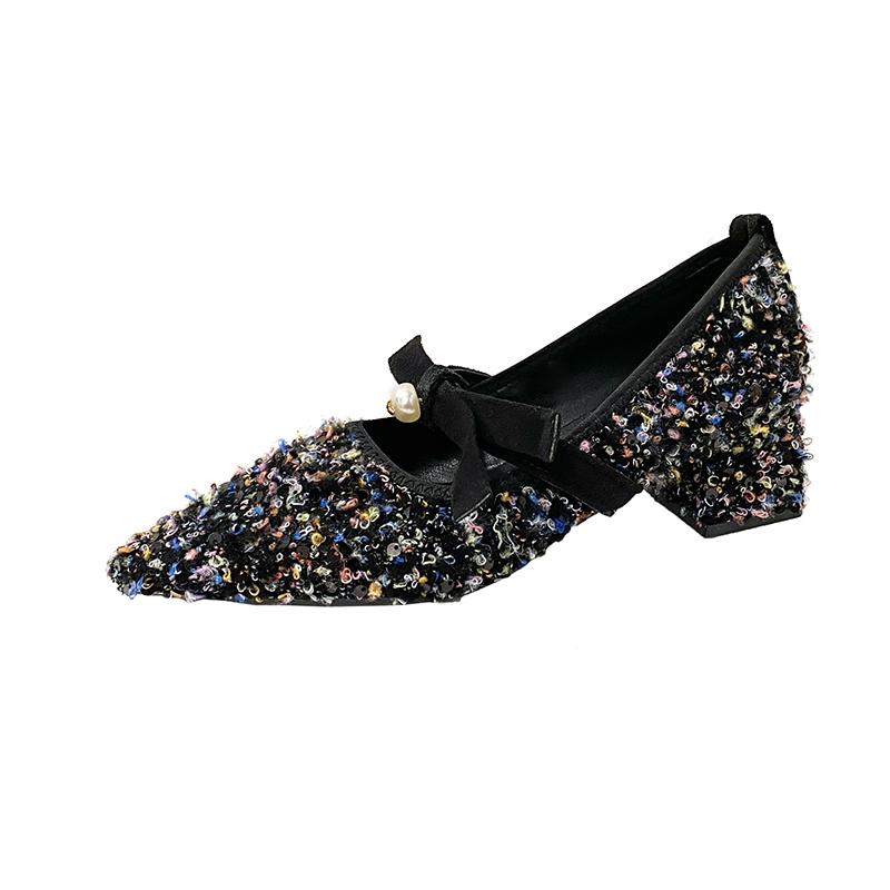 

Мода 2025 Новый Дизайнерский Винтаж Женский Каблук Туфли Мэри Джейн Мода Острый Носок Весна Осень Женские Элегантные Свадебные Вечерние Туфли 35 чёрный