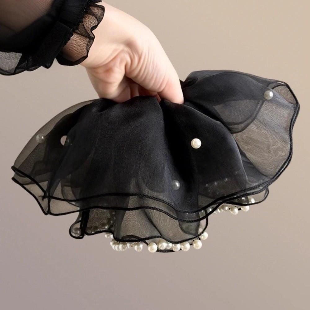 

Pearl Large Organza Scrunchies Hair Bands Hair Ties Ponytail Holder Gentle Elastic Oversize Chiffon Scrunchies Bun Hairstyle чёрный