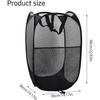 Panier à linge pliable pop-up en maille noir - grande capacité 36×36×58 cm, pliable 19×19 cm