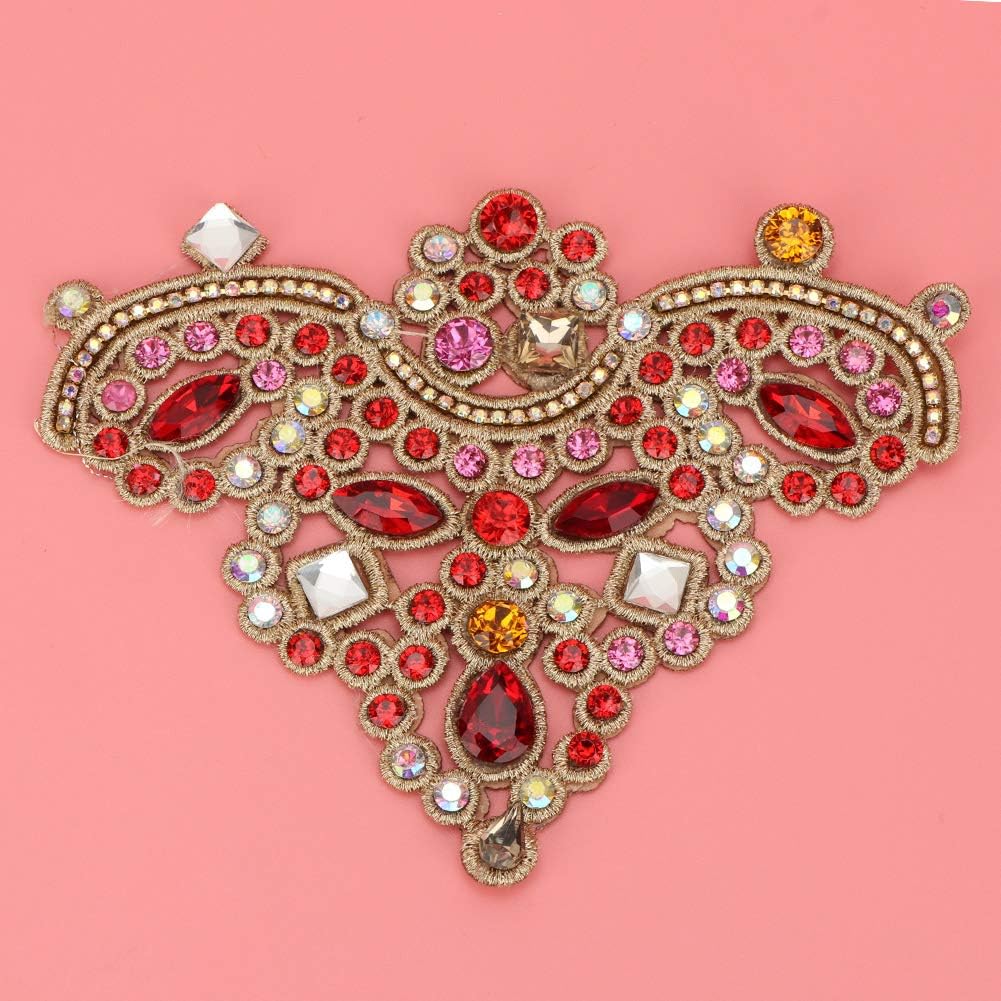 2Pcs Rhinestone Appliques, Sparkling Crystal Embroidery Patches for Clothes Bag Pants Shoes Clothing Decoration(08 Red)