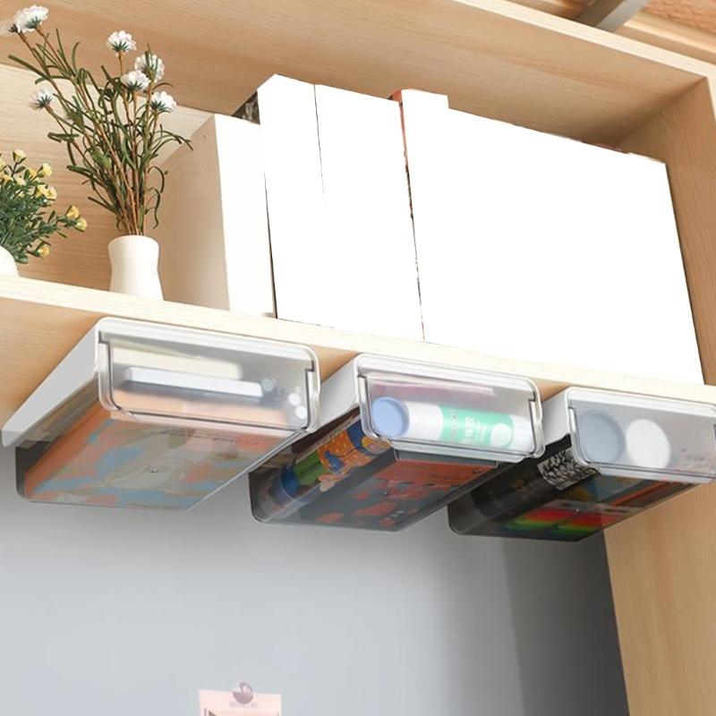 Durable Plastic Concealed Drawer Storage Box Under Desk with Strong Adhesive Drillless Installation for Space Saving Organization of Stationery and