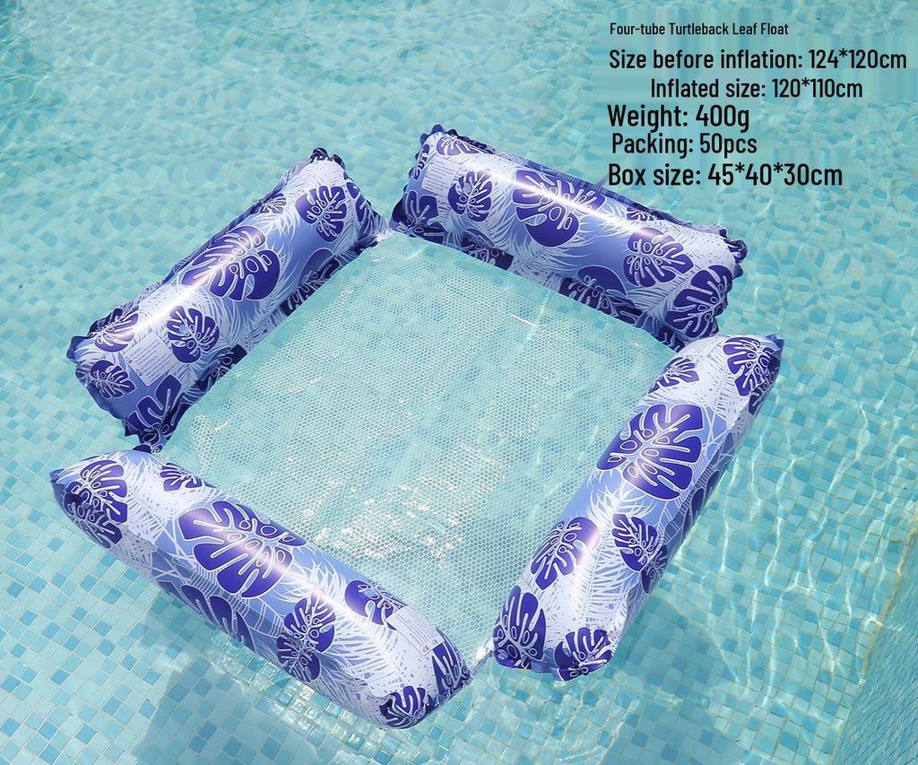 Inflatable Mesh Lounge Chair: Four-Tube Floating Hammock with Striped Foldable Design for Water Recreation