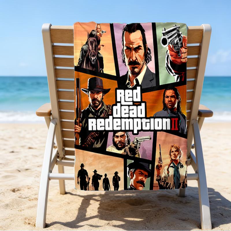 proof beach towel with a Red Dead Redemption1 pattern - soft,absorbent,quick-drying,machine washable - perfect for swimming,camping,bathing