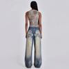 Retro Wing Print Rivet Wide-Leg Jeans