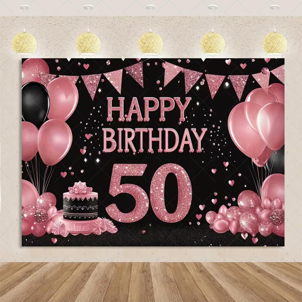 50th Birthday Party Decoration Backgound Surprise Colorful Glitter Balloon Cake Gift Banner Family Happy Photography Studio Prop