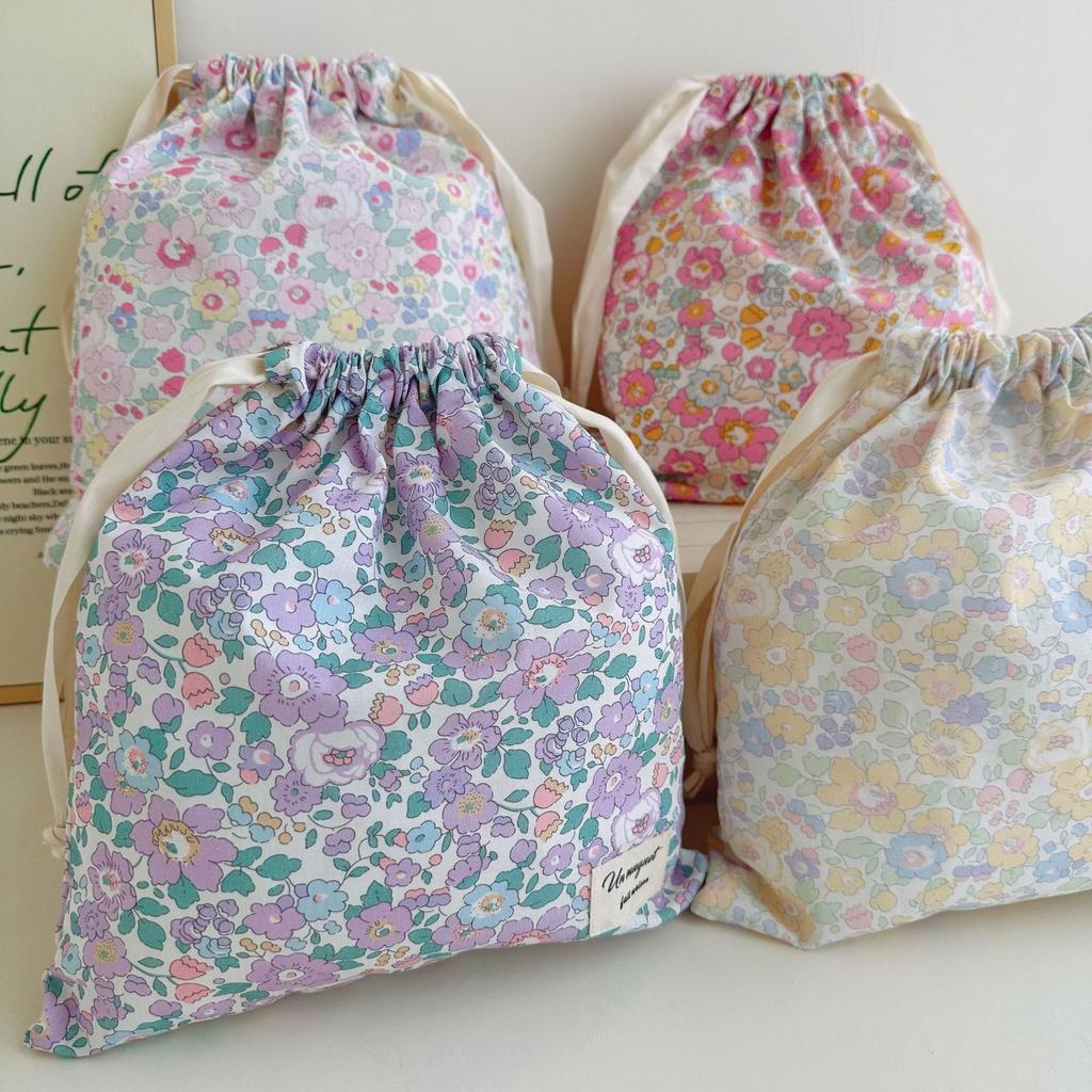 1pcs Forest Style Handmade Floral Cotton Drawstring Bag Vintage Storage Pouch for Underwear Travel Organizer Pouch