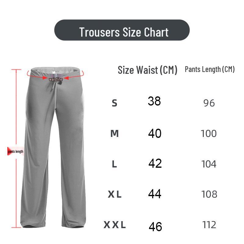 Pantaloni Pigiama Larghi Dritti da Uomo in Seta di Ghiaccio con Coulisse - Colore Unito, Taglie Forti, Abbigliamento Yoga