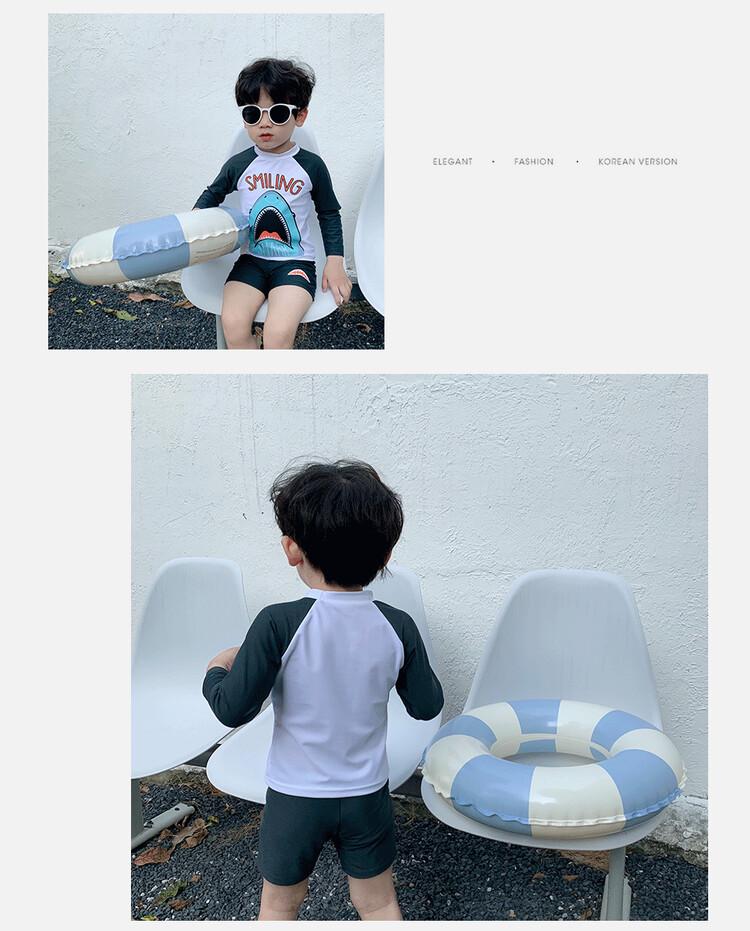 2024 Kinder Feiertags Langarm Baby Hai Sonnenanzug mit Shorts - Jungen UV-Schutz Strand Bademode