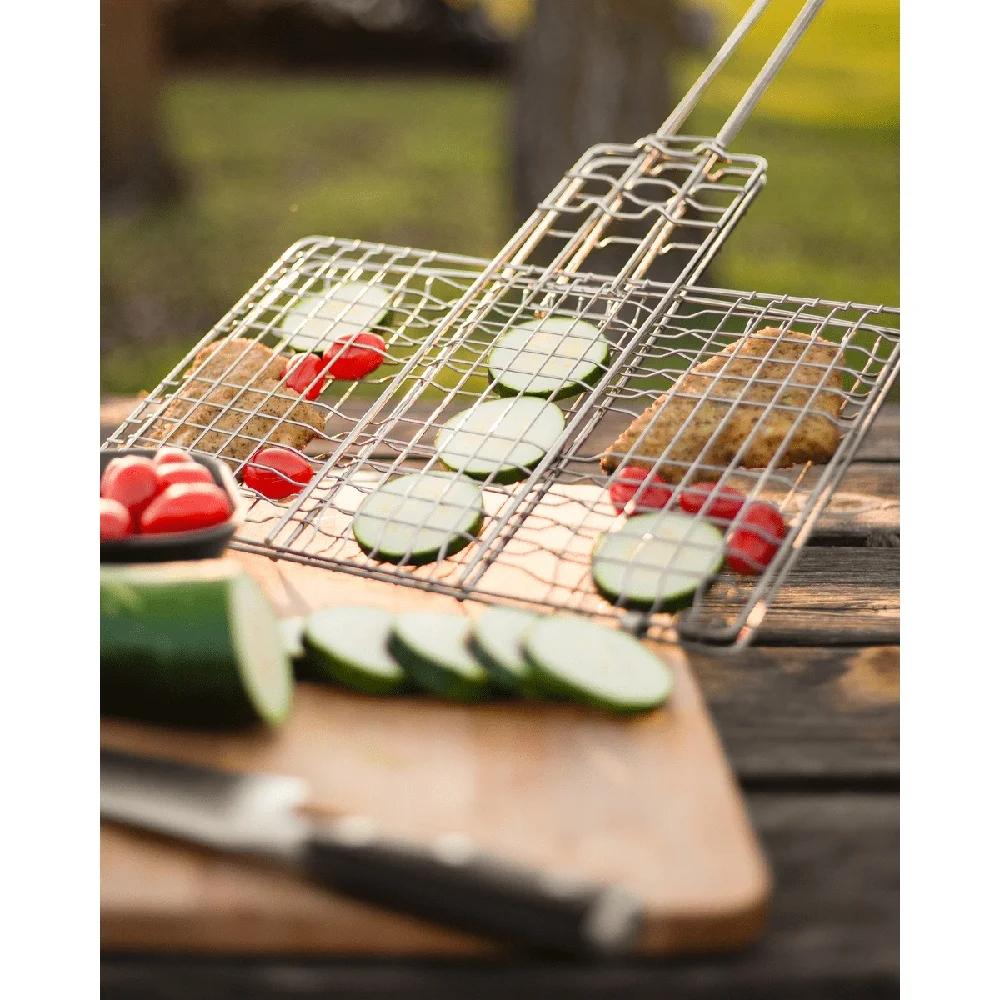 Deluxe Broiler Grilling Steaks Fish Vegetables Campfire Cooking Chrome Plated Large Grill Surface Locking Handle Durable Outdoor