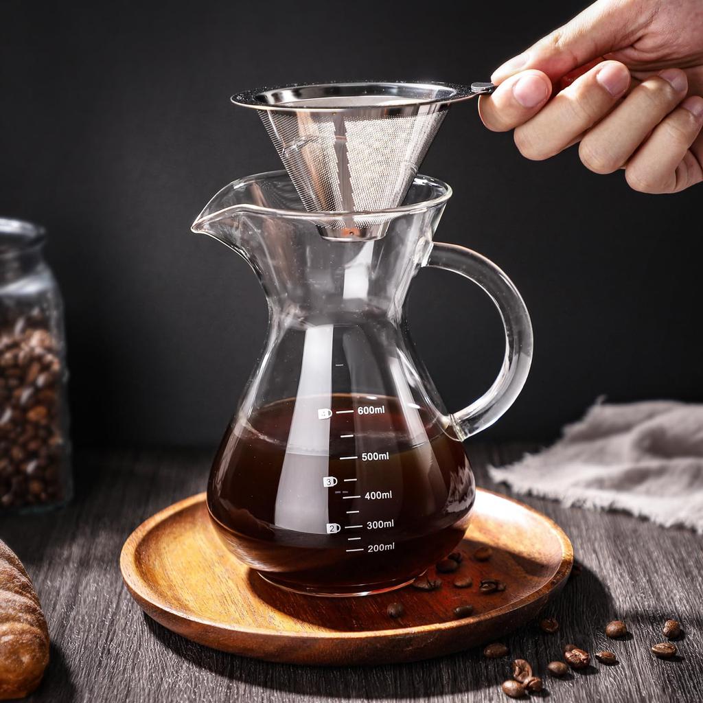 Kahve Sunucusu Damlama Kahve Sunucusu Kahve Filtresi Aleti Kağıt Kahve Filtresi Gerekmez Mikrodalgaya Uygun Fincan Fırçası Dahil Ölçek 600ml