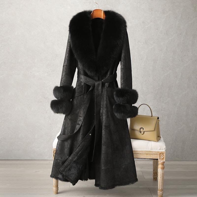 Imitation Rabbit Skin Fur Integrated Coat New Medium and Long Fur Women's Knee Imitation Fox Fur Collar Coat Slim Fit