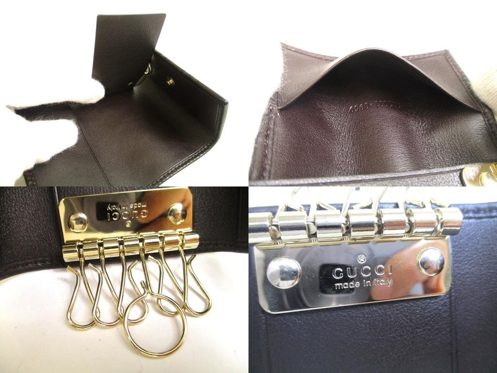 Authentic GUCCI GG Interlocking G Dark Brown Leather 6 Pics Key Chain #a870  Refurbished