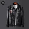 Men's Plus Size Embroidered Leather Baseball Jacket with Velvet, Trendy Spring & Autumn Outerwear.