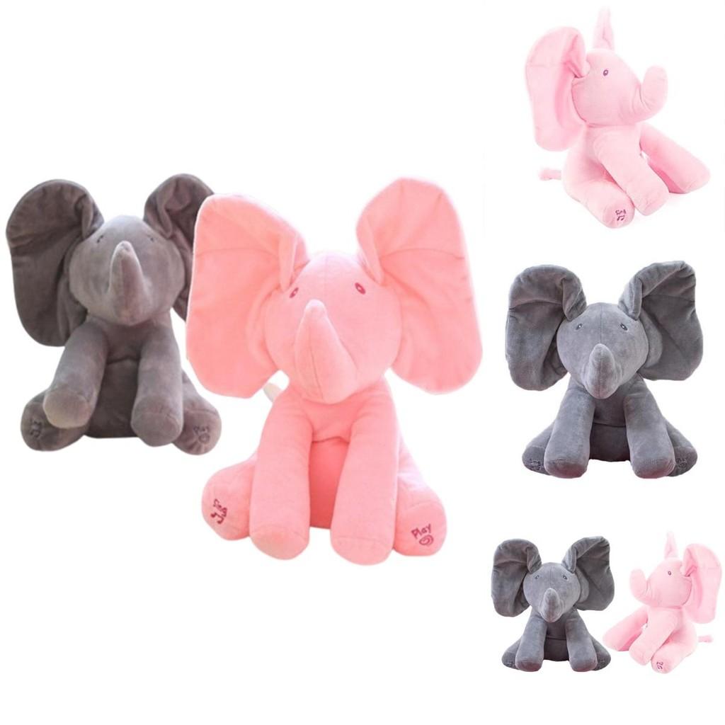 Gray Peek-a-boo Musical Plush Elephant Toy Soft Adorable And Perfect For Toddlers