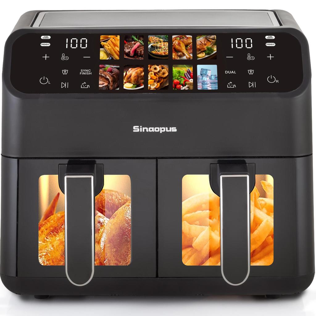 9L Air Fryer with Double Chamber, Fryer with LED Display, Adjustable Time and Temperature 80-200℃