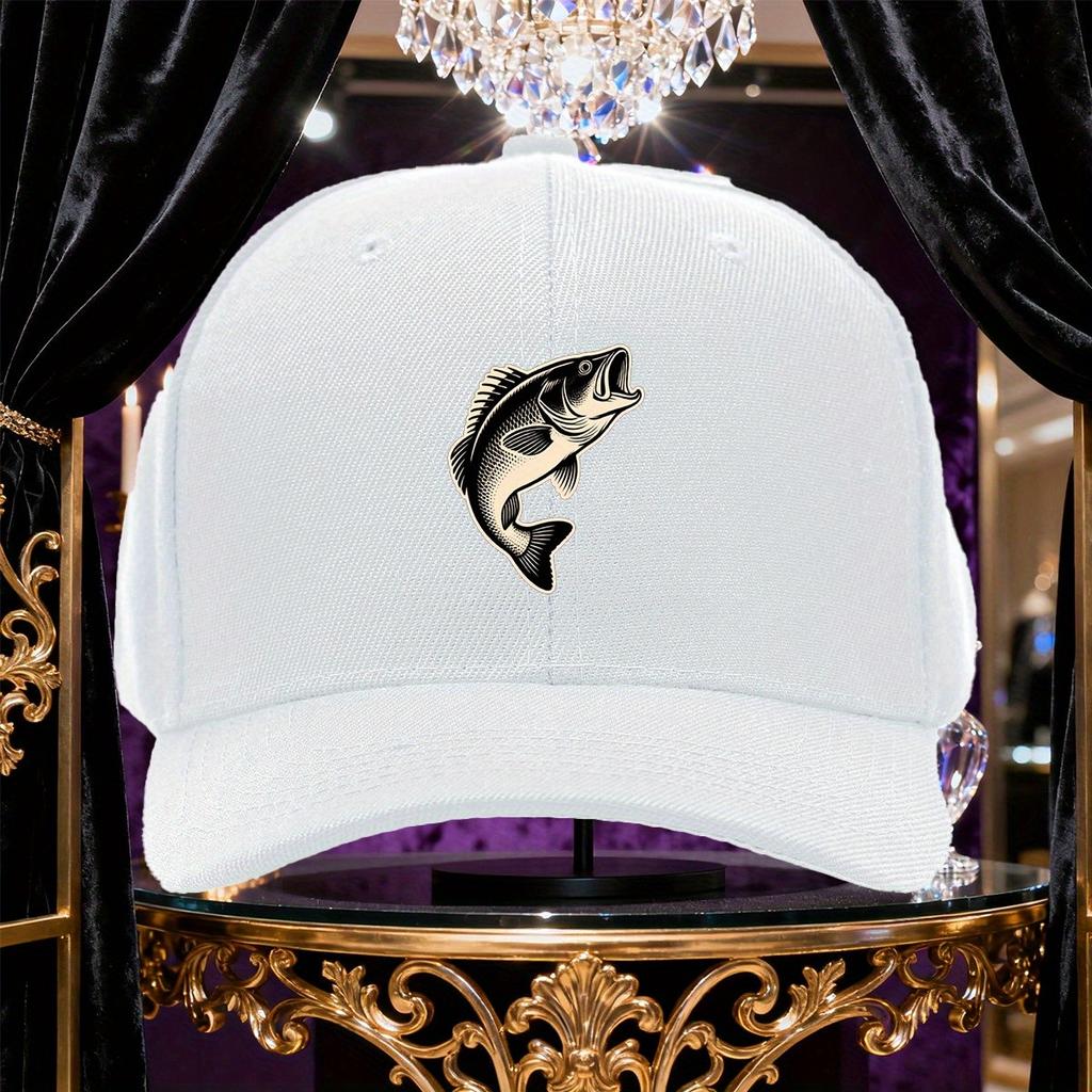 Bass Fish Graphic Baseball Cap Adjustable Polyester Curved Brim Outdoor Sports Trucker Hat
