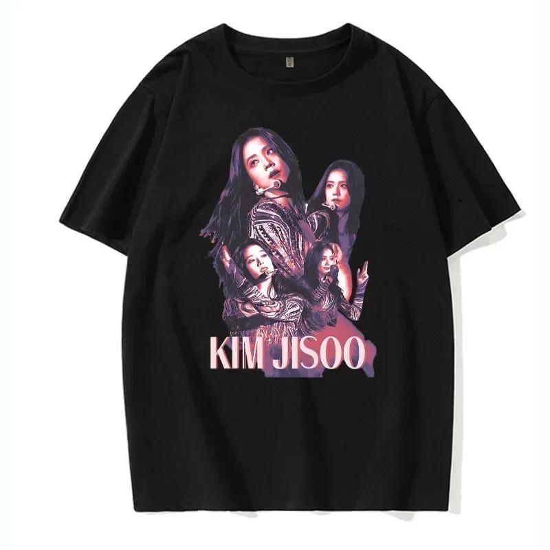 

BLACKPINK Ким Джису Винтажный Сценический Коллаж Графическая Черная Футболка Оверсайз | Мерч для Фанатов K-pop 4XL