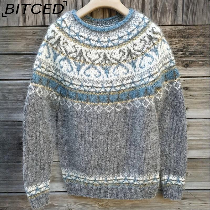 

BITCED Women s Sweater - O-Neck Color-Blocked Oversized Fashion Pullover Knit XXXXXL серый
