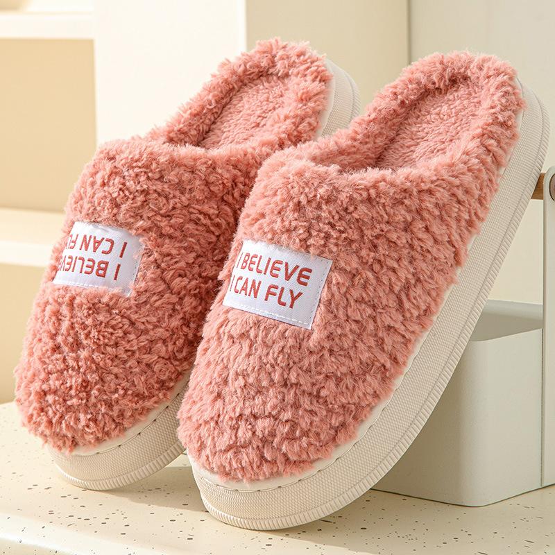 Autumn and Winter Platform Plush Slippers for Home Indoor Home Couples Simple, Warm and Comfortable Cotton Slippers