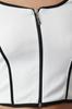 Women's Fashion White Contrast Piping Detailed Fitted Zipper Collar Stretchy Knitted Blouse