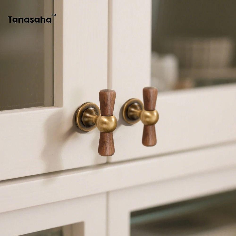 Walnut Drawer Pulls Brass Round Knobs Decorative Cupboard Handles Furniture Hardware