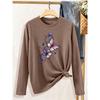 Women's elegant long sleeves Watercolor butterfly flocking art pattern printed round neck Comfortable, soft, and breathable new style Fashionable,
