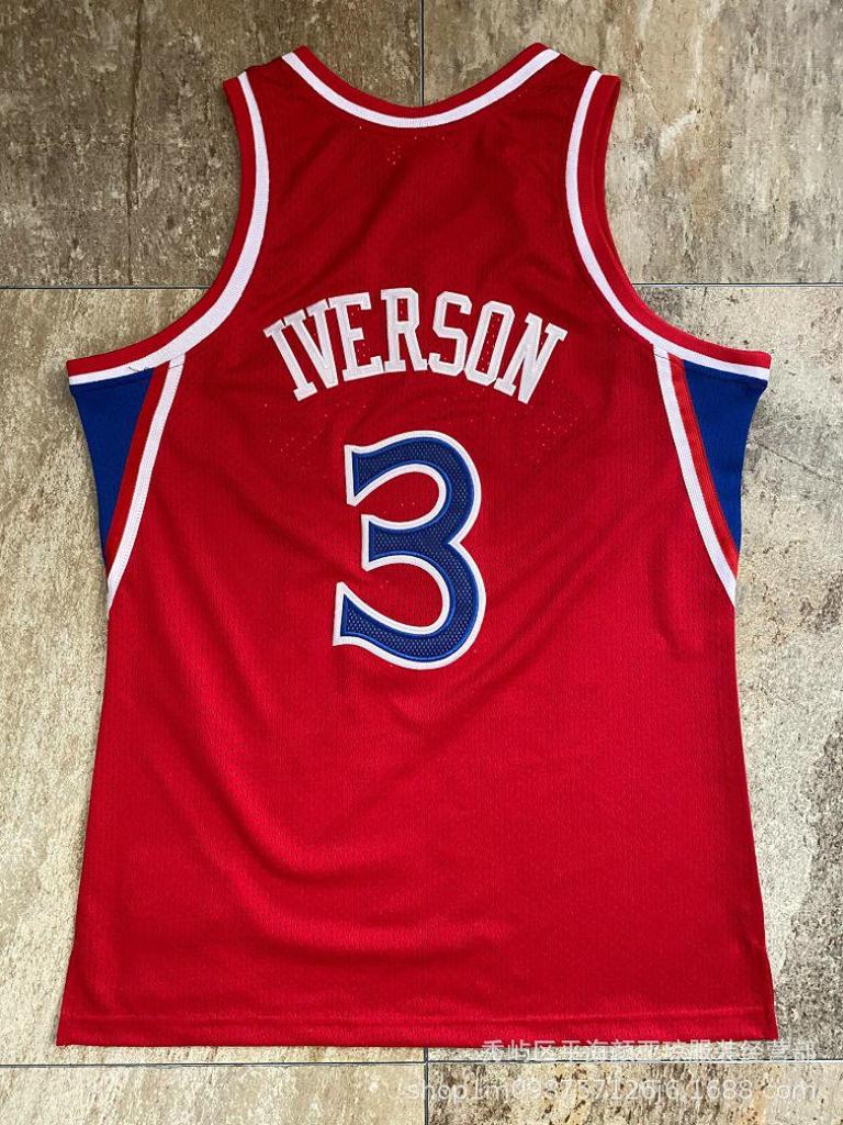 [Camisola dos 76ers] Não. 3 Iverson Camisa de Basquete Densa Totalmente Bordada