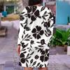 Women Plus Size V Neck Long Sleeve Floral Printed Red Pink Fitted Dress