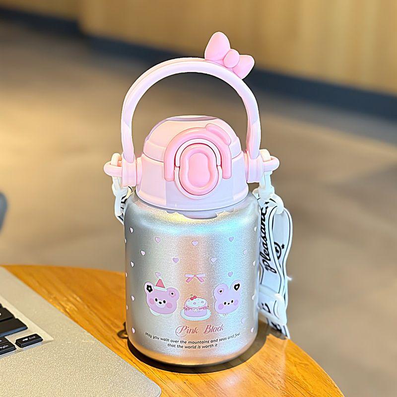 Large Capacity Vacuum Cup Women Good-looking Cute Straw Cup High School Student School Special Kettle Student Portable Cup Pink 550ml