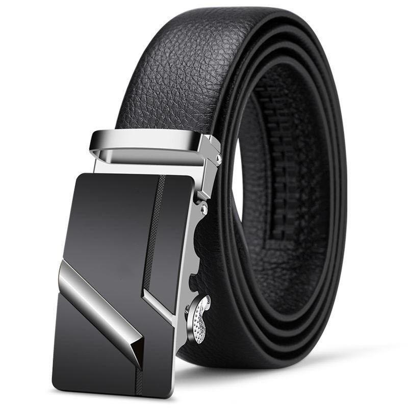 Men's Belt Genuine Leather Business Automatic Buckle Two-layer Cowhide Trendy Young Men's Trousers Belt