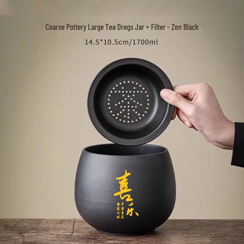 Large Ceramic Tea Waste Jar with Filter - Desktop Trash Can for Tea Dregs & Water Disposal
