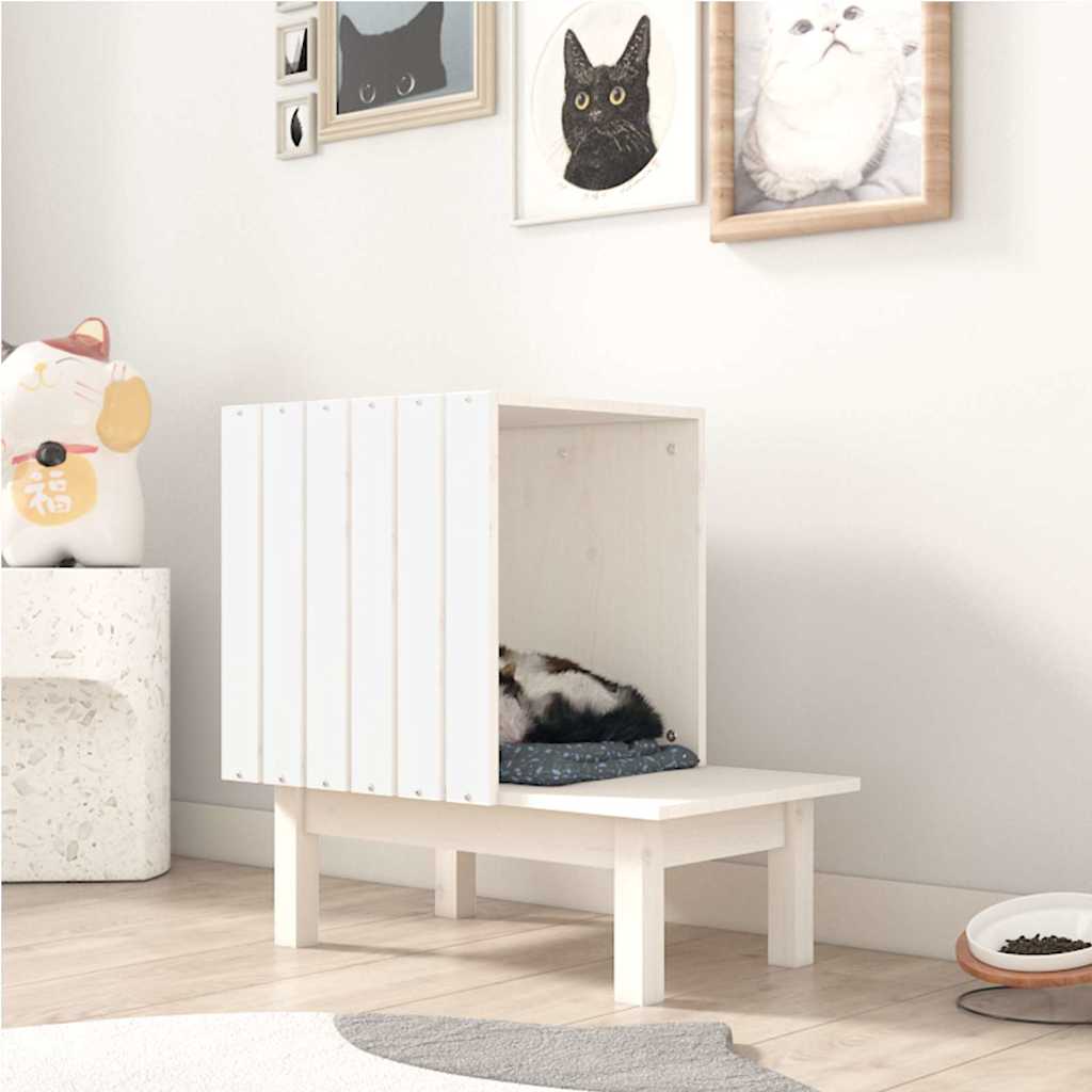 vidaXL Katzenhaus Weiß 60x36x60 cm Massivholz Kiefer weiß