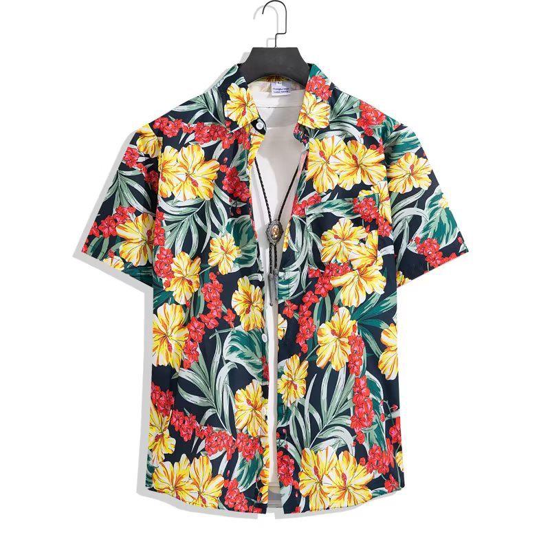 Men's Floral Summer Beach Shirt - Japanese Streetwear, Versatile, Breathable, Loose Fit, Hong Kong Style.