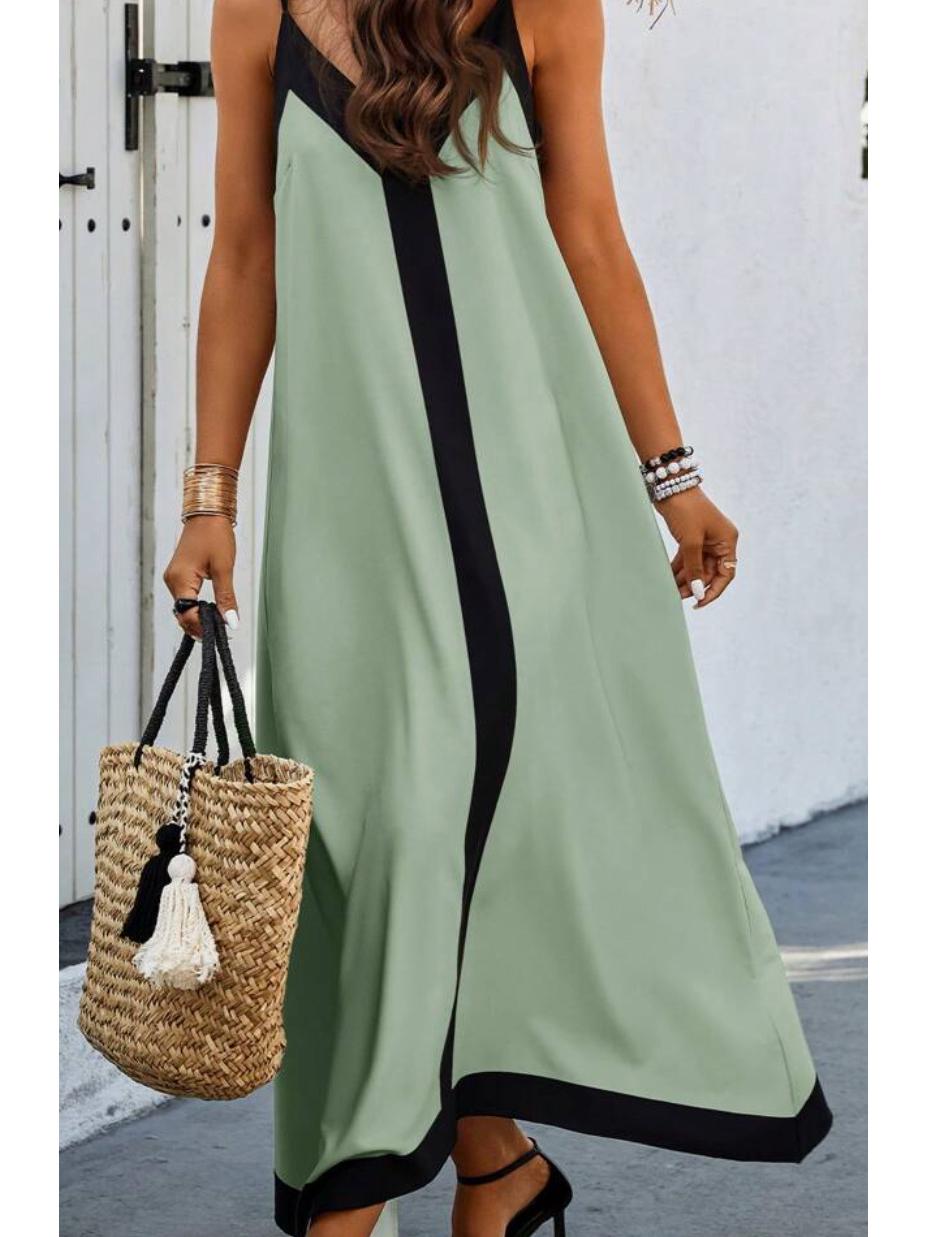 

Женское платье-трапеция для отпуска 2026 года с регулируемыми бретелями и дизайном color block Small мятный зеленый