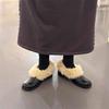 Cowhide Version~ Autumn and Winter New Square Head Thick Heel Fluffy Loafers Women's Genuine Leather Korean Version Versatile Small Leather Shoes Cot