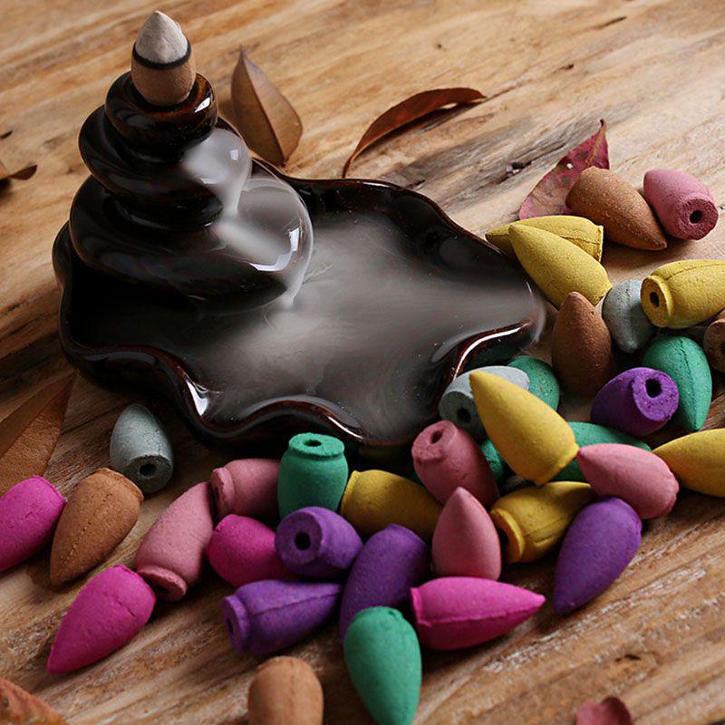 Exquisite Buddhist Incense Burner With Smoke Backflow Ceramic Glaze Censer Cone Holder