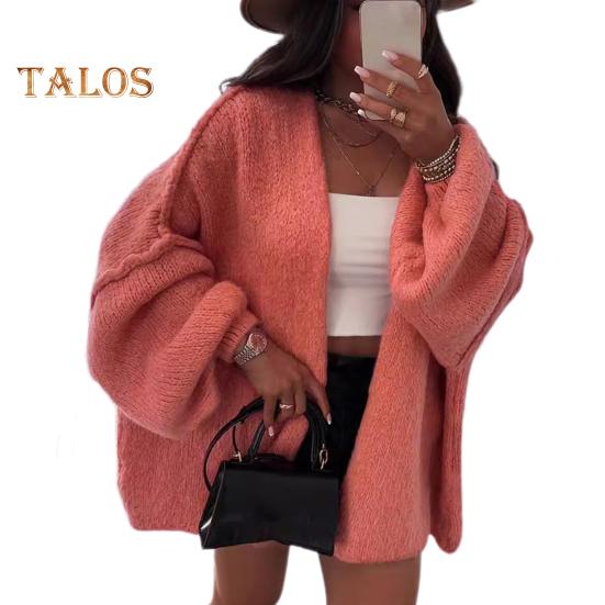 

Женский кардиган, свитер-фонарик с длинным рукавом, однотонный, свободный вязаный кардиган с открытым передом, легкий свитер, верхняя одежда M темно-оранжевого