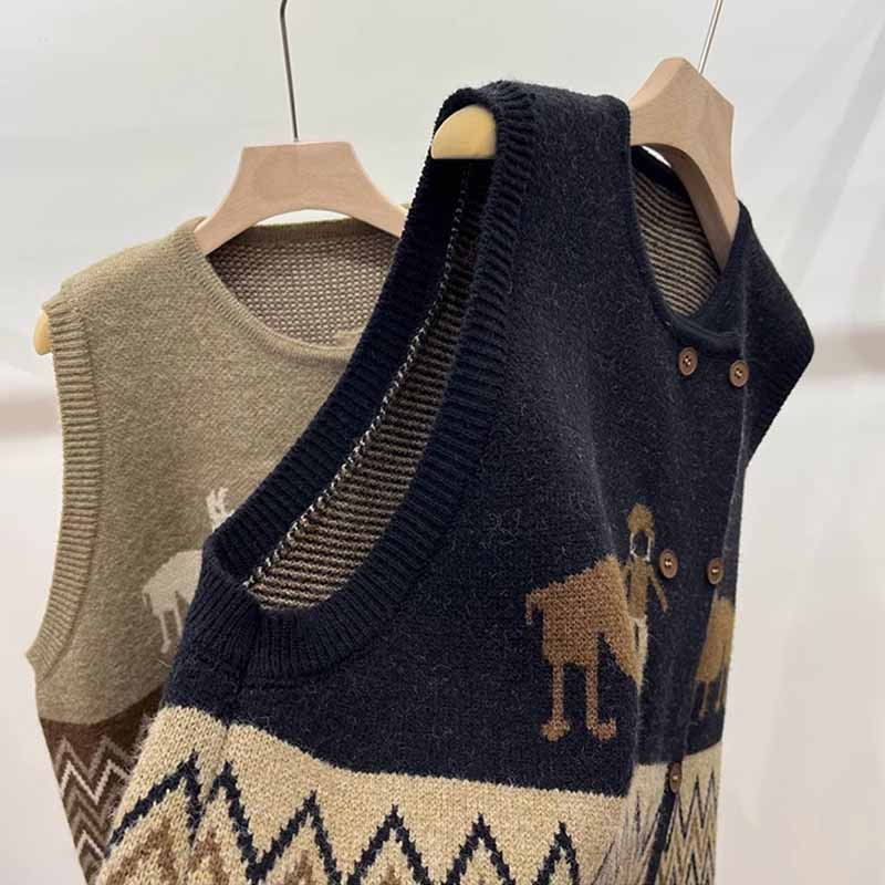 Gestricktes Pulloverkleid für Damen Retro Lang Ärmellos Locker Verdickt Unterhemd Weste Tops