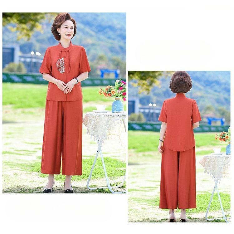Elegant Loose Fit Summer Tops for Women Anti Aging Chinese Style Two Piece Set Cover Belly
