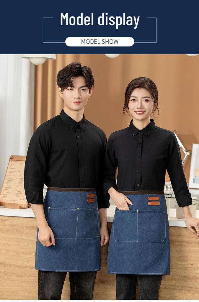 Unisex Black Half Apron - Korean Style Denim for Bar & Cafe Workers