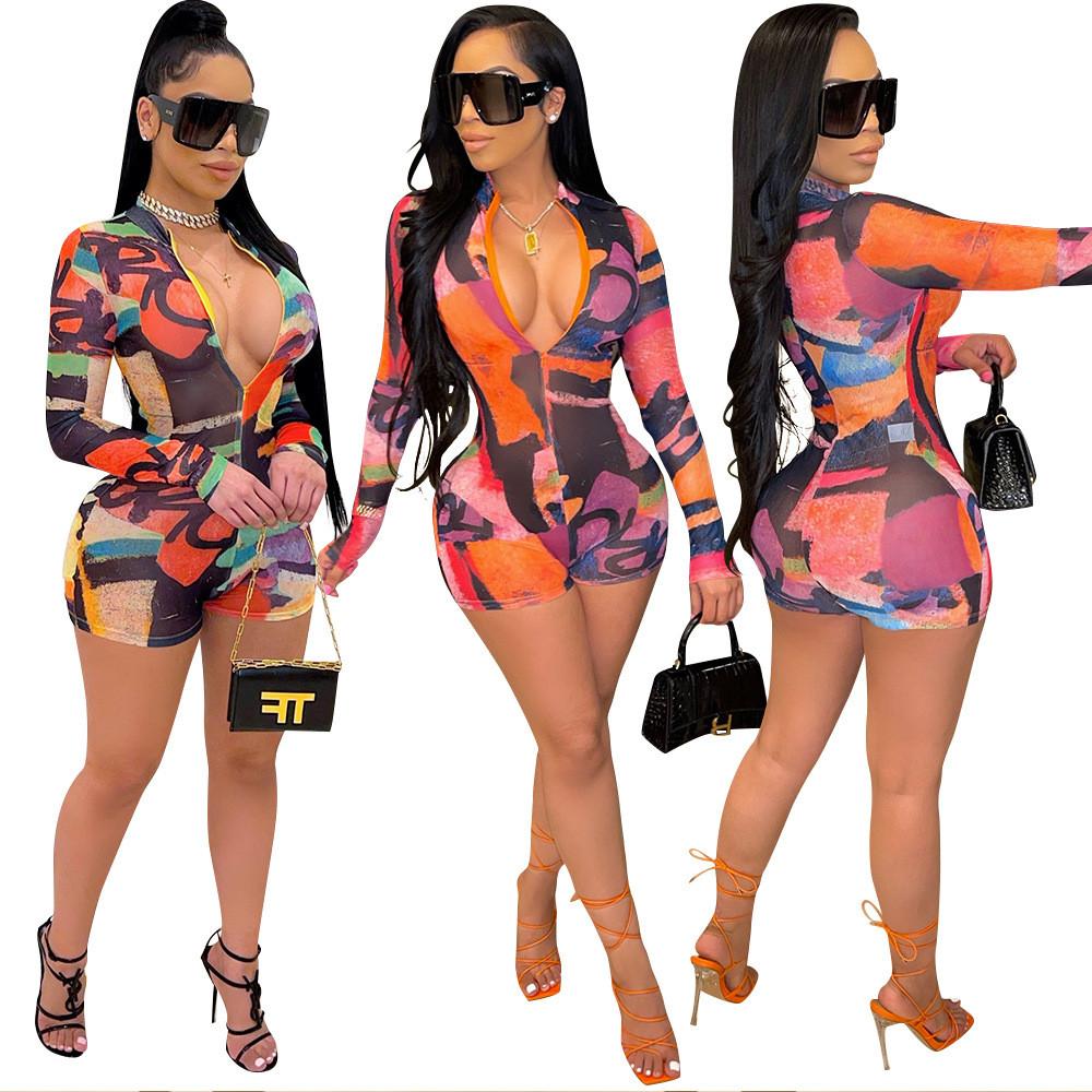 

Women Bride Bridesmaids Wedding Party Long Sleeves Print Playsuits Overalls S зелёный